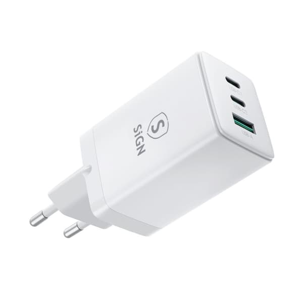 SiGN GaN Ultra 65W 2xUSB-C & 1xUSB-A Snabbladdare - Vit