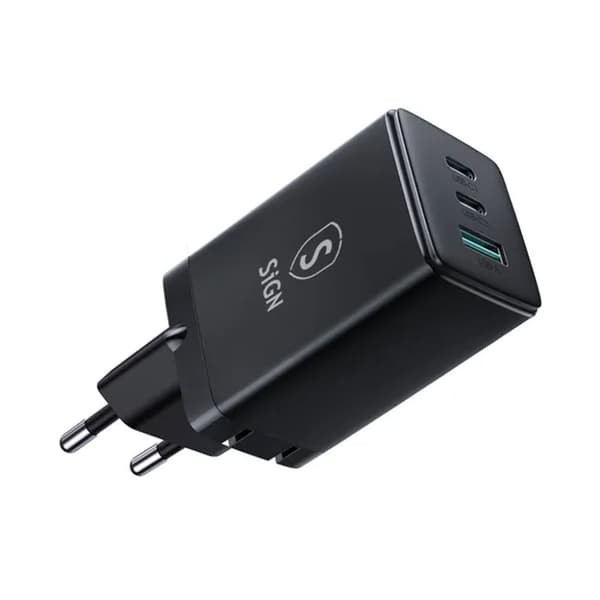 SiGN GaN Ultra 65W 2xUSB-C & 1xUSB-A Snabbladdare - Svart