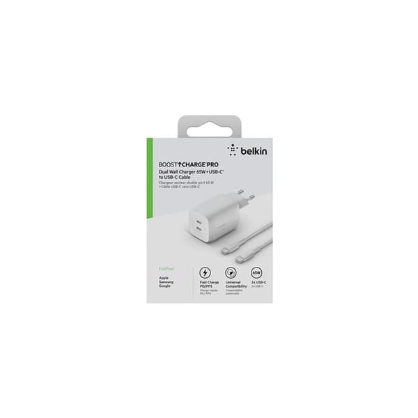 Laddare - Belkin - 65W - 2 USB-C portar - USB-C kabel 2m - Power Delivery
