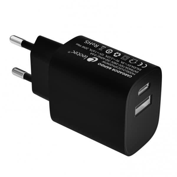Laddare - LEOTEC - Leotec 20W - Snabbladdning - USB-C PD + USB-A - Svart Svart, Vit