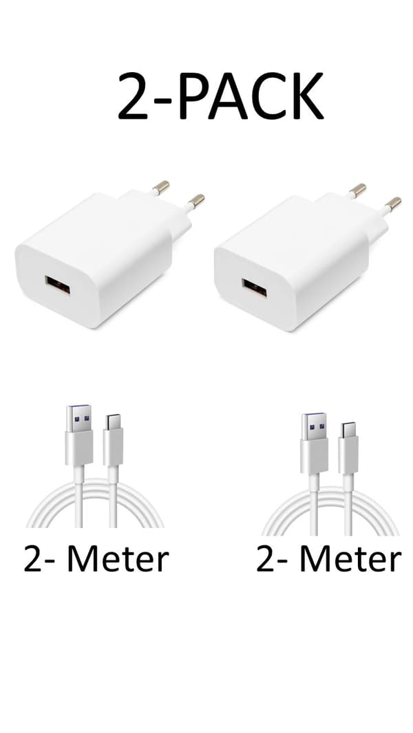 Hög kvalité 2-Pack Snabbladdare 3,0  USB-C kabel 2m