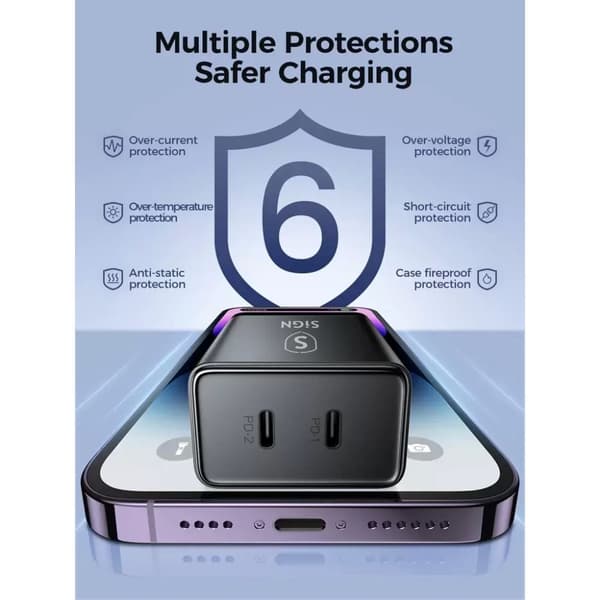 SiGN Dual USB-C PD Laddare 40W - Svart