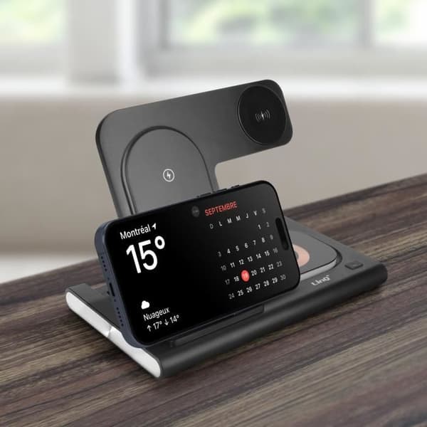 Laddstation 3 i 1 - LinQ - MagSafe 15W - Laddare för iPhone, AirPods, Apple Watch - Svart