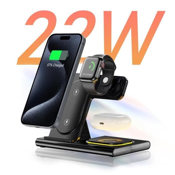 Laddstation 3 i 1 - LinQ - MagSafe 15W - Laddare för iPhone, AirPods, Apple Watch - Svart