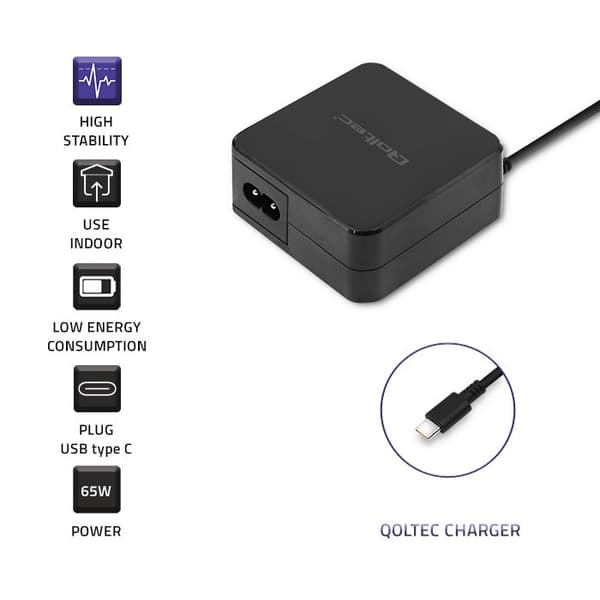 Qoltec 51027 oplader | 65W | 5-20,3V | 2-3,25A | USB type C | PD