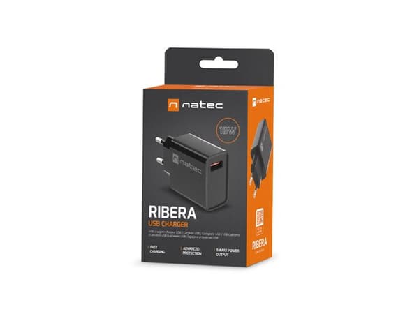 NATEC USB OPLADER RIBERA 18W USB-A SORT