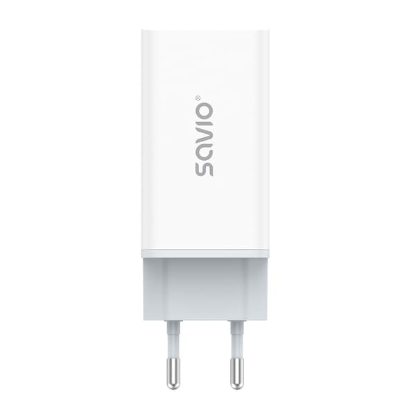 SAVIO LA-07 GaN 65W verkkolaturi, USB, QC4.0+, PD 3.0, valkoinen