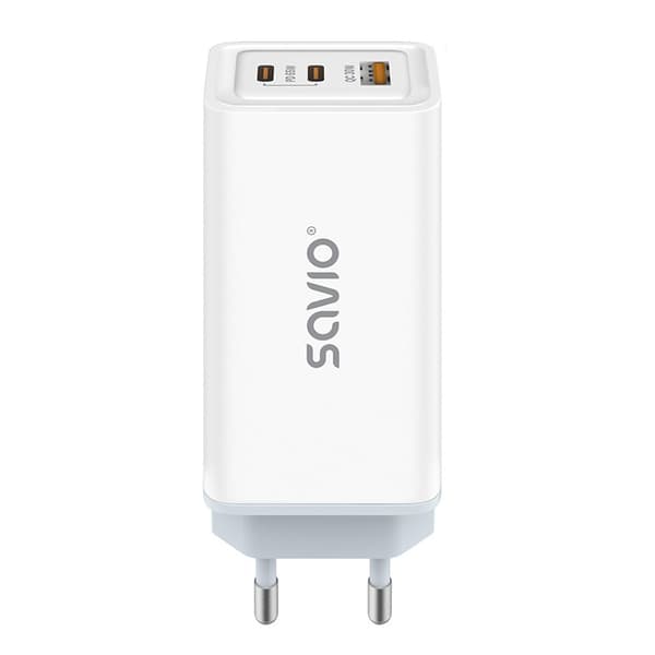SAVIO LA-07 GaN 65W verkkolaturi, USB, QC4.0+, PD 3.0, valkoinen Valkoinen