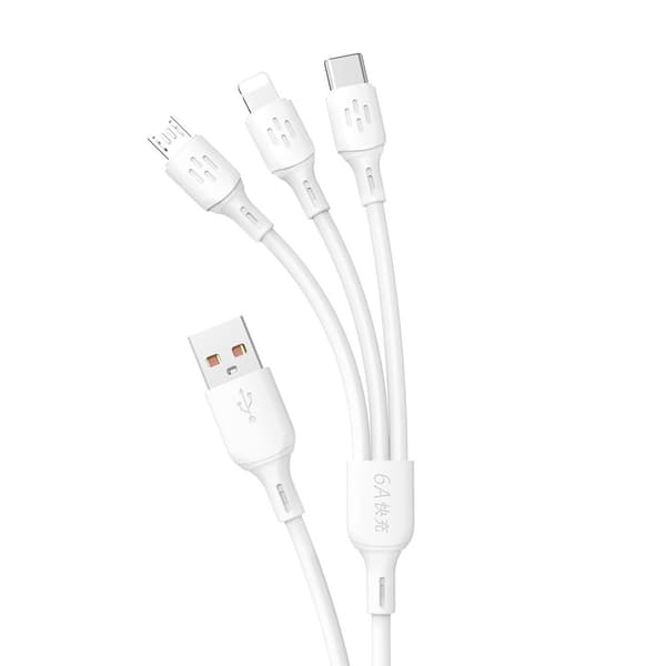 Dudao 3-in-1 USB-kaapeli - USB-C / microUSB / Lightning 6A 1,2 m - valkoinen