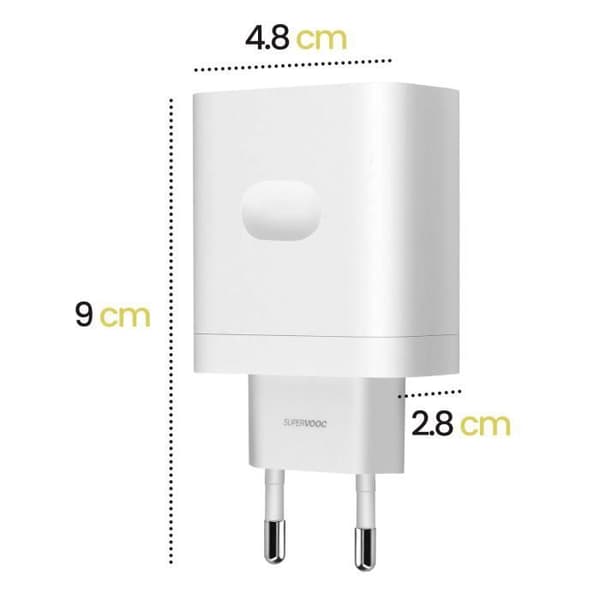 Oppo USB SuperVOOC 33W Laddare med USB till USB-C-kabel Vit