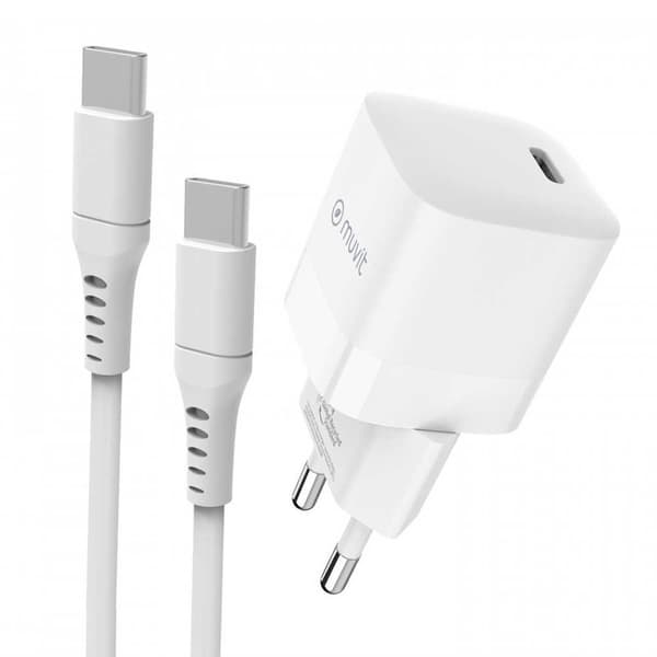 Muvit For Change Usb-c Vægoplader Pd 30w + Cable Usb-c 3a 1.2 M Transparent