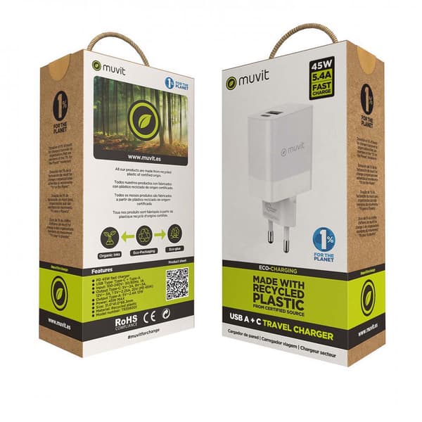 Muvit For Change Usb-c Vægoplader 45w Transparent