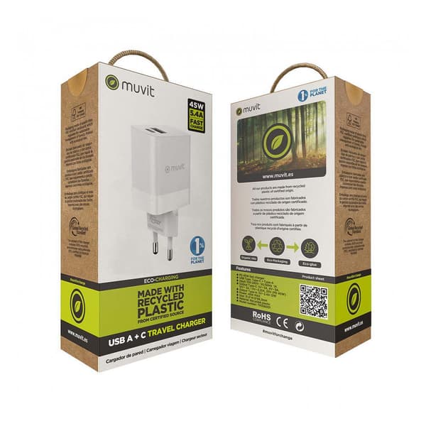 Muvit For Change Usb-c Vægoplader 45w Transparent