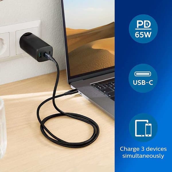 Philips Usb-c Och Usb-c Väggladdare Dlp2681 65w Silver