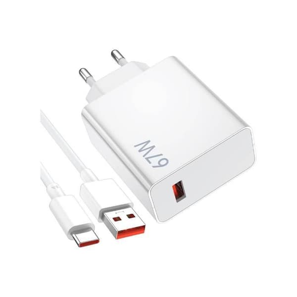 Snabbladdare - Xiaomi - MDY-12-ES - 67W - USB-A och USB-C - 1 m vit kabel