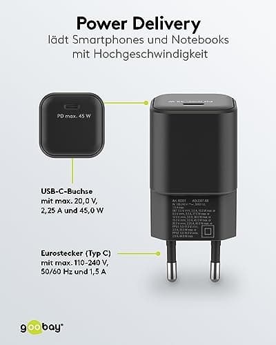 Goobay USB-C™ PD -pikalaturi (45 W), musta (65331)