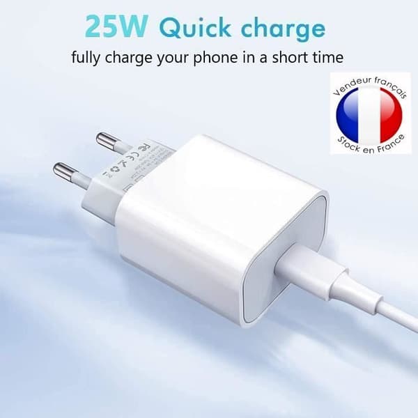 Pack Supersnabbladdare + kabel för Cat S62 Pro-laddare 25W Ultrakraftig NY GENERATION med dubbel typ C-KABEL
