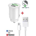 Miniatyrbild 2 av 4: Billaddarpaket för Sharp Aquos Wish USB till USB Typ C Snabbladdning 30W PD &amp; QC 3.0 + 1 Typ C-kabel - 2 portar
