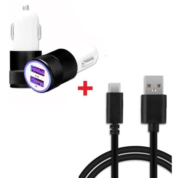 Autoladdarpaket + 1 USB-C-kabel för Xiaomi Redmi Note 12 Turbo Ultrakraftig laddare 2X (5V-2.1A) + 1 1M kabel - SVART
