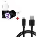 Miniatyrbild 1 av 4: Autoladdarpaket + 1 USB Type C-kabel för Motorola Defy 2 2X Snabbladdare (5V-2.1A) + 1 1M kabel - SVART