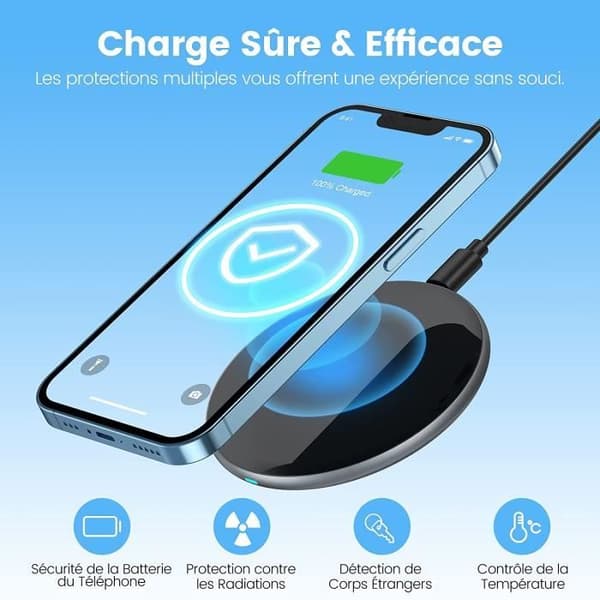AGPTEK 15W snabb trådlös laddare, Qi induktionsladdare kompatibel med iPhone, Samsung Galaxy, AirPods, Huawei Mate, Xiaomi