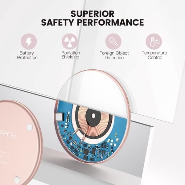 15W snabb trådlös laddare, AGPTEK Qi induktionsladdare kompatibel med iPhone13-12-11-ProMax-XS, Samsung, Huawei, Xiaomi, Vit