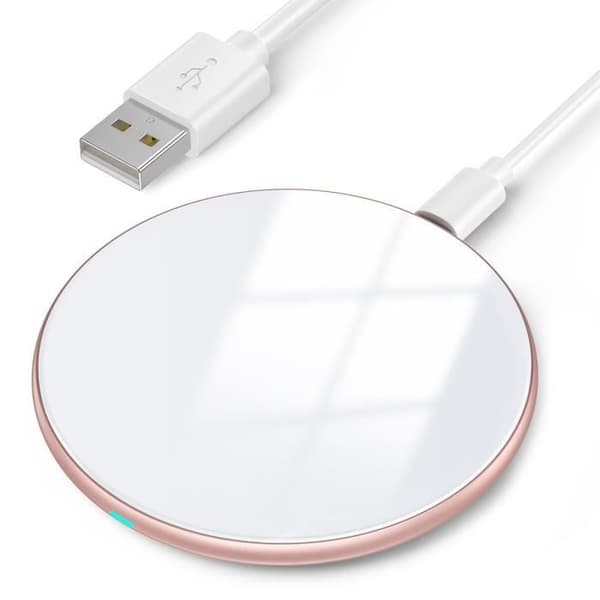 15W snabb trådlös laddare, AGPTEK Qi induktionsladdare kompatibel med iPhone13-12-11-ProMax-XS, Samsung, Huawei, Xiaomi, Vit