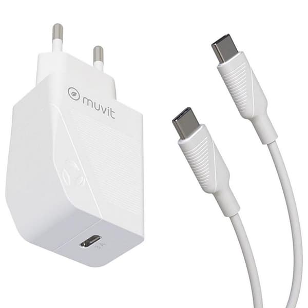 Muvit For Change Oplader Usb-c Pd 20w+usb-c Usb-c 3a 1m Hvid Hvid