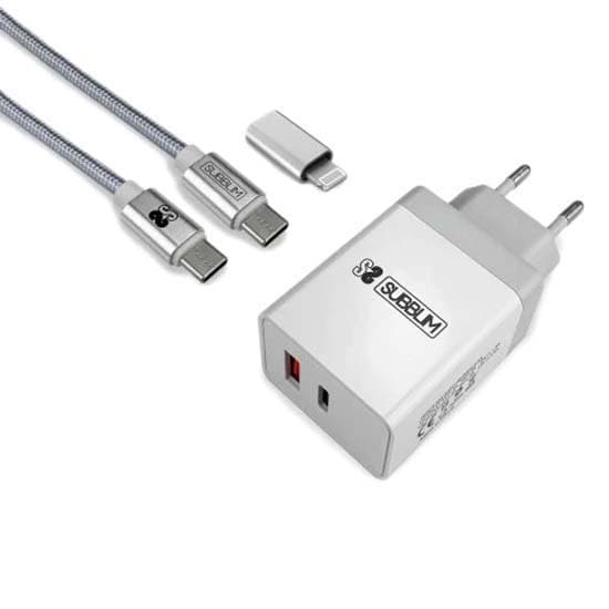 Subblim Usb-c Oplader Pd25w Lightning Søvfarvet Sølv, Hvid