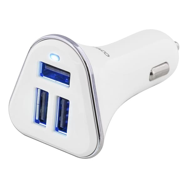 Deltaco Billader med 3xUSB 5,2A Sølv, Hvit
