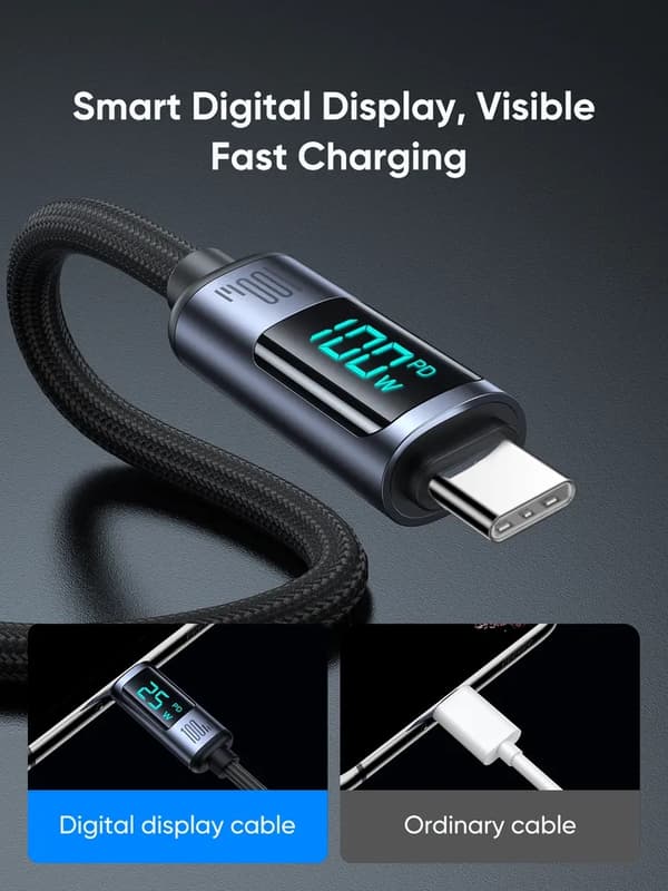 SiGN USB-C till USB-C Kabel 100W med Display, 1.2m - Svart
