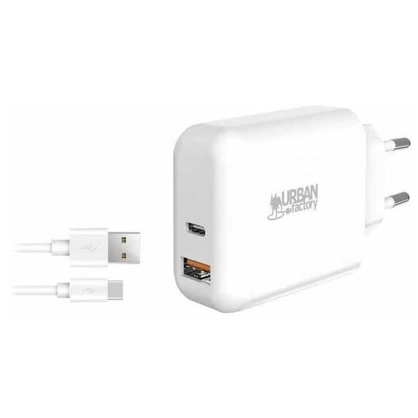 Urban Factory Usb-c Og Usb-c Vægoplader Psc45uf 45w 18w Transparent Hvid