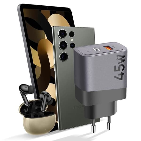 GaN USB + USB-C 45W Microgrid Tactical Wall Charger Grå