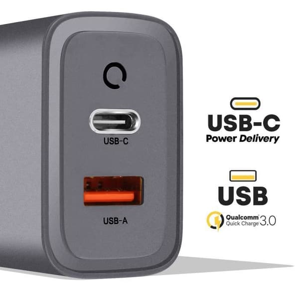 GaN USB + USB-C 45W Microgrid Tactical Wall Charger Grå