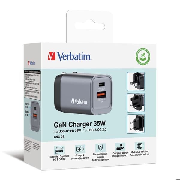 TELEFON, LADDARE, VÄGG, Verbatim Gnc-100 Gan Laddare 4 Portar 35wVerbatim GNC-35. Laddartyp: inomhus, källtyp