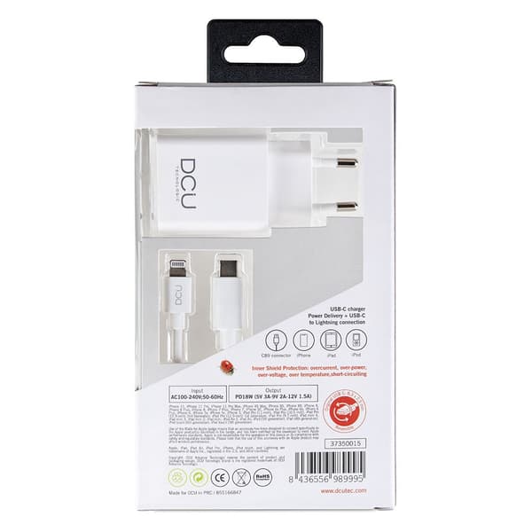 Dcu Tecnologic Usb Charger Type C Pd 18w + Mfi Cable To Usb-c Hvid