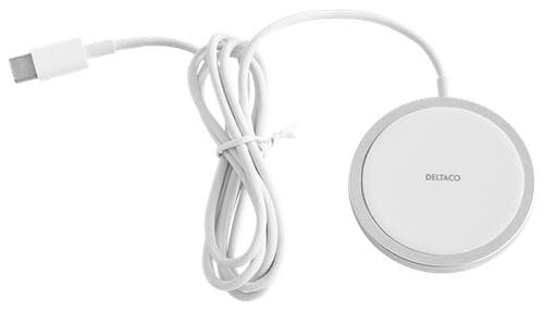 Deltaco Wireless Charger with MagSafe for iPhone & Android, 15W - White