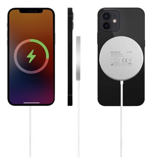 Deltaco Wireless Charger with MagSafe for iPhone & Android, 15W - White