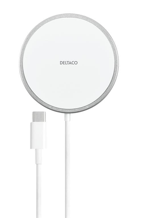 Deltaco Wireless Charger with MagSafe for iPhone & Android, 15W - White
