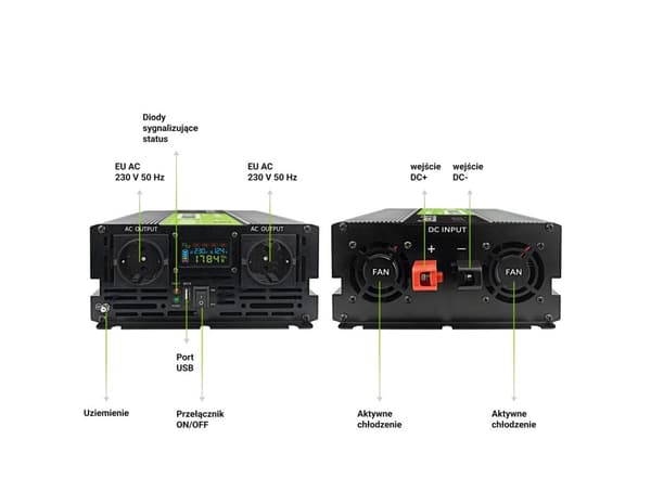 Green Cell PowerInverter LCD 12V 2000W/40000W bilväxelriktare med display - ren sinusvåg