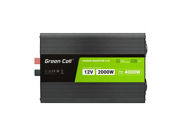 Green Cell PowerInverter LCD 12V 2000W/40000W bilväxelriktare med display - ren sinusvåg