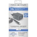 Miniatyrbild 4 av 4: Force Power mobiltelefonladdare USB A nätladdare + USB C kabel 1,2m Recycle Grey