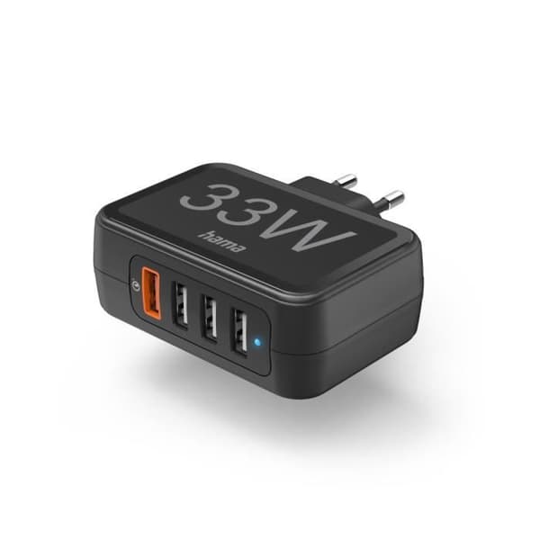 4-PORTAR SNABBLADDARE, QUALCOMM® 3.0, 4 X USB-A, 33 W, SVART HAMA