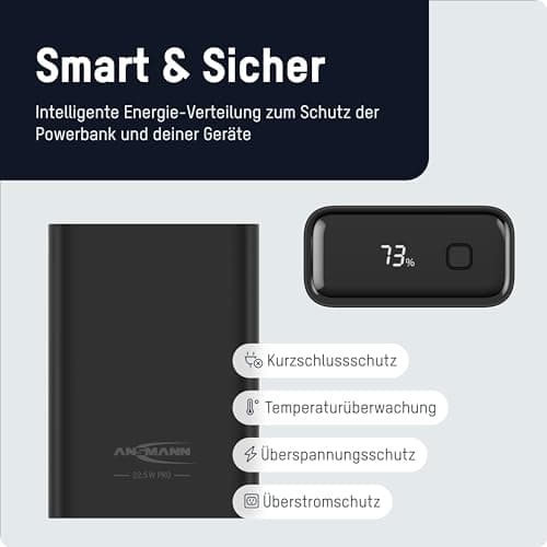 Ansmann 20000 mAh PB222PD sw Power Bank Power Delivery 3.0 Quick Charge 2.0 LiPo (1700-0155)