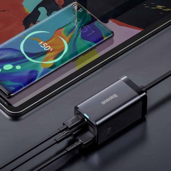 Baseus Mukana Usb-c Usb-a Ja Usb-c Seinälaturi Gan3 Pro 65w 3a 2xusb-a 2xusb-c