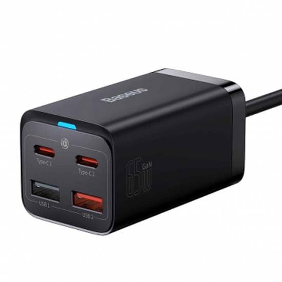 Baseus Mukana Usb-c Usb-a Ja Usb-c Seinälaturi Gan3 Pro 65w 3a 2xusb-a 2xusb-c musta