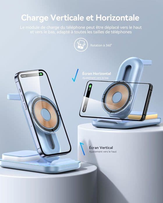 AGPTEK 4 IN 1 Mag-Safe Universal Snabb trådlös Laddningsstation med Nattljusadapter för iPhone Samsung Apple Watch