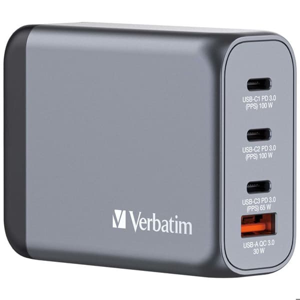 TELEFON, LADDARE, VÄGG, Verbatim Gnc-100 Gan Laddare 4 Portar 100w Egenskaper Huvudfärg Grigio Antal USB-portar