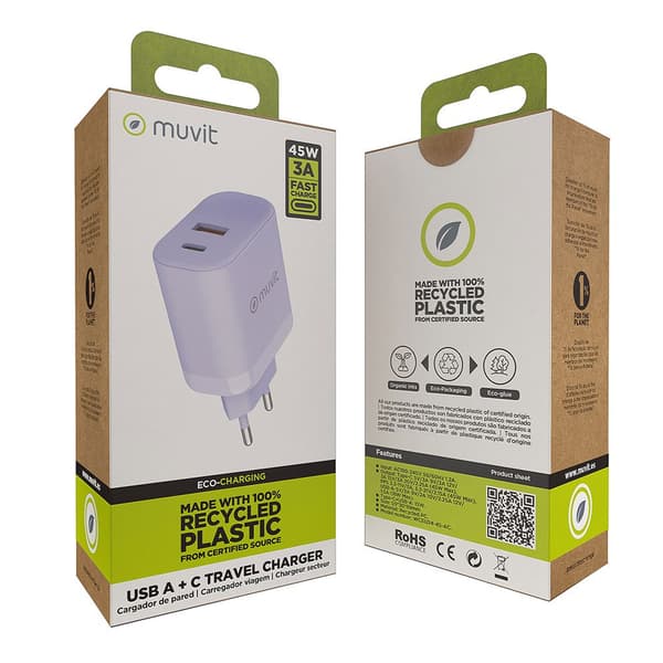 Muvit For Change Usb-a Og Usb-c Vægoplader 36w + Pd 45w
