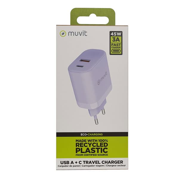 Muvit For Change Usb-a Og Usb-c Vægoplader 36w + Pd 45w